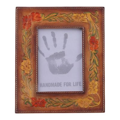 Alternate image for Autumn-Themed Amber and Vermilion Leather Photo Frame 4x6 Autumn Ecstasy