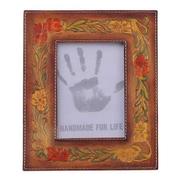 Alternate image for Autumn-Themed Amber and Vermilion Leather Photo Frame 4x6 Autumn Ecstasy