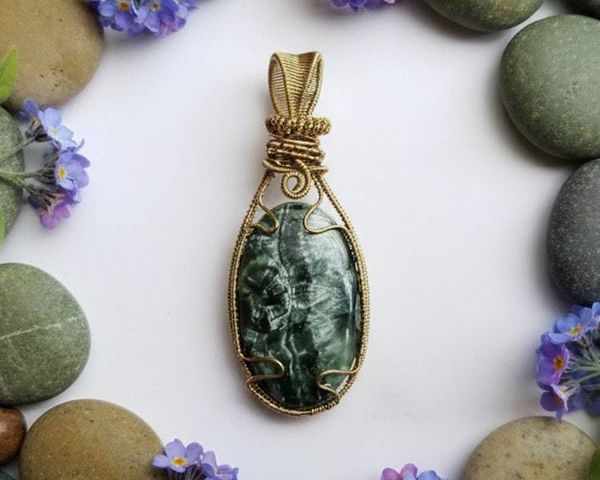 Alternate image for Seraphinite Wire Wrapped Brass Pendant