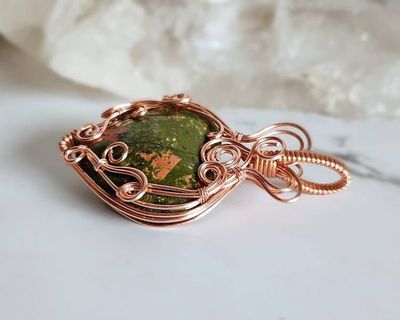 Alternate image for Unakite Copper Wire Wrapped Heart Pendant