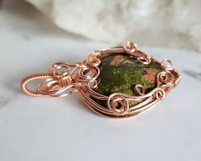 Alternate image for Unakite Copper Wire Wrapped Heart Pendant