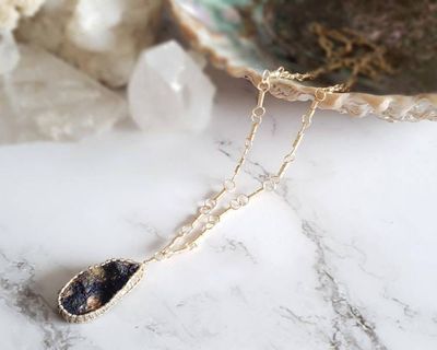 Alternate image for Azurite and Chrysocolla Gold Colored Sterling Silver Wire Wrapped Necklace