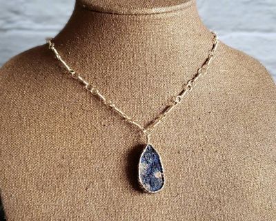 Alternate image for Azurite and Chrysocolla Gold Colored Sterling Silver Wire Wrapped Necklace