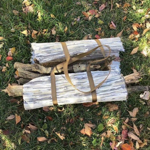 Alternate image for Handwoven rag rug firewood carrier