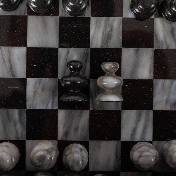 Alternate image for Marble Chess Set in Black and Grey from Mexico 7.5 in. Black and Grey Challenge
