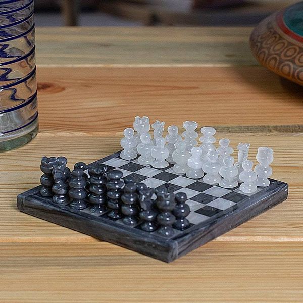 Alternate image for Mini Onyx and Marble Chess Set in Grey and Ivory Grey and Ivory Challenge