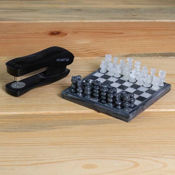 Alternate image for Mini Onyx and Marble Chess Set in Grey and Ivory Grey and Ivory Challenge