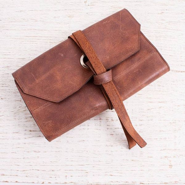 Alternate image for Artisan Crafted Chestnut Brown Leather Small Tool Roll Bag Ready for Work