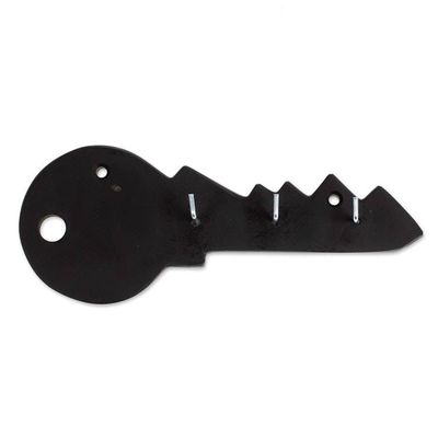 Alternate image for Minimalist Key-Shaped Hand-Carved Black Marble Key Rack Dark King of Keys