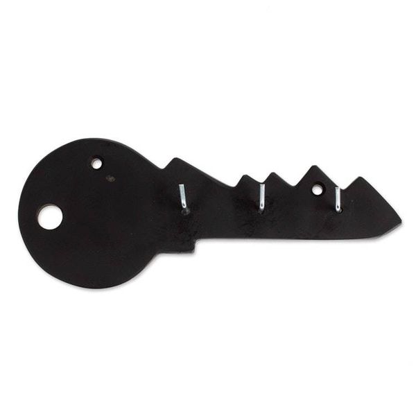 Alternate image for Minimalist Key-Shaped Hand-Carved Black Marble Key Rack Dark King of Keys