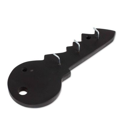 Alternate image for Minimalist Key-Shaped Hand-Carved Black Marble Key Rack Dark King of Keys