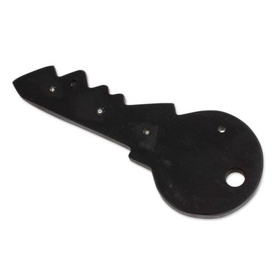 Alternate image for Minimalist Key-Shaped Hand-Carved Black Marble Key Rack Dark King of Keys