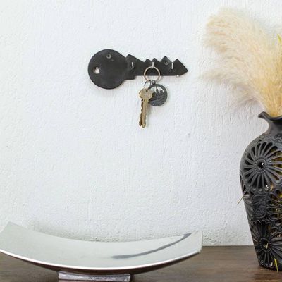 Alternate image for Minimalist Key-Shaped Hand-Carved Black Marble Key Rack Dark King of Keys