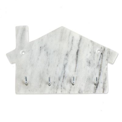 Alternate image for Minimalist House-Shaped White Marble Key Rack Homey Secrets