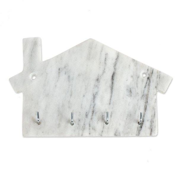 Alternate image for Minimalist House-Shaped White Marble Key Rack Homey Secrets