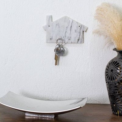 Alternate image for Minimalist House-Shaped White Marble Key Rack Homey Secrets