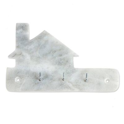 Alternate image for Minimalist White Marble Key Rack Hand-Carved from Mexico Morning Keys
