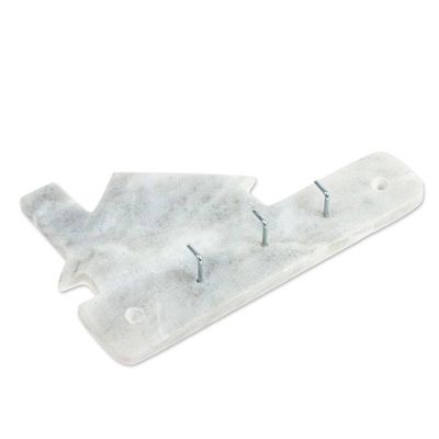 Alternate image for Minimalist White Marble Key Rack Hand-Carved from Mexico Morning Keys