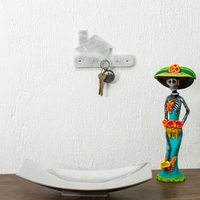 Alternate image for Minimalist White Marble Key Rack Hand-Carved from Mexico Morning Keys