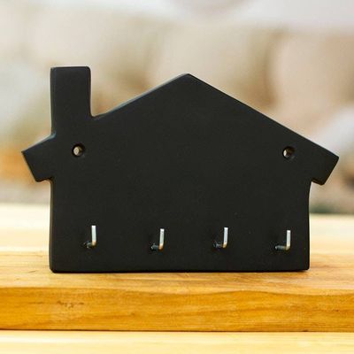 Alternate image for Minimalist House-Shaped Black Marble Key Rack Homey Secrets at Night