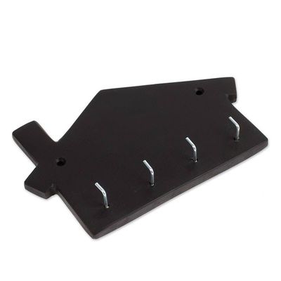 Alternate image for Minimalist House-Shaped Black Marble Key Rack Homey Secrets at Night