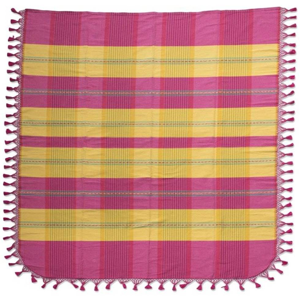 Hand Crafted 100 Cotton Pink and Yellow Bedspread Twin 'Pink Sunset'