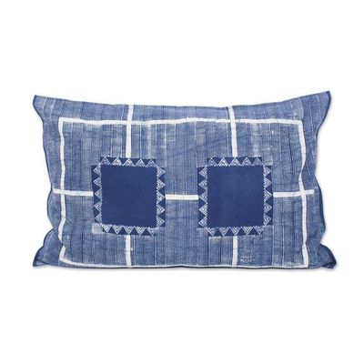 Alternate image for Batik Cotton Sham in Indigo from Thailand Energetic Stripes