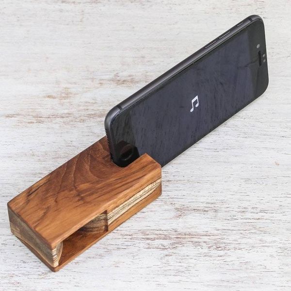 Alternate image for Small Teak Wood Phone Speaker from Thailand Teak Sound