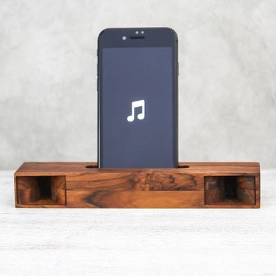 Alternate image for Rectangular Teak Wood Phone Speaker from Thailand Teak Orchestra