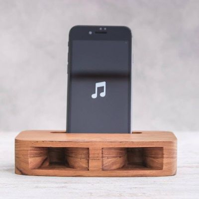 Alternate image for Two-Horn Teak Wood Phone Speaker from Thailand Teak Decibel