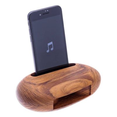 Alternate image for Egg-Shaped Teak Wood Phone Speaker from Thailand Rock Out