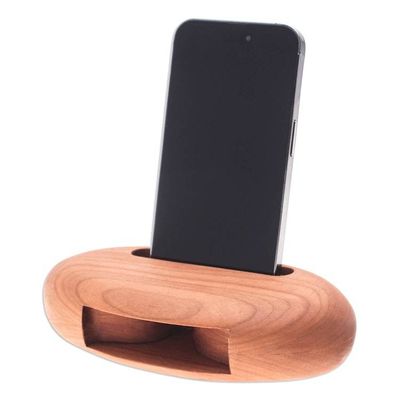 Alternate image for Hand-Carved Minimalist Oval Cherry Wood Phone Speaker Serene Sounds