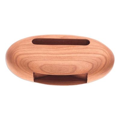 Alternate image for Hand-Carved Minimalist Oval Cherry Wood Phone Speaker Serene Sounds