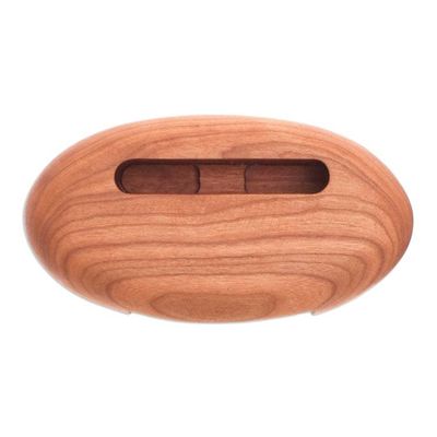 Alternate image for Hand-Carved Minimalist Oval Cherry Wood Phone Speaker Serene Sounds