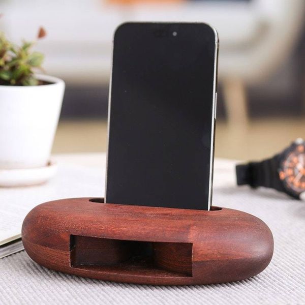 Alternate image for Hand-Carved Minimalist Oval Mahogany Wood Phone Speaker Dapper Sounds