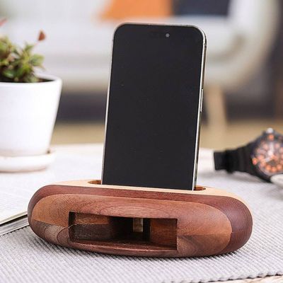 Alternate image for Hand-Carved Minimalist Oval Striped Wood Phone Speaker Striped Sounds