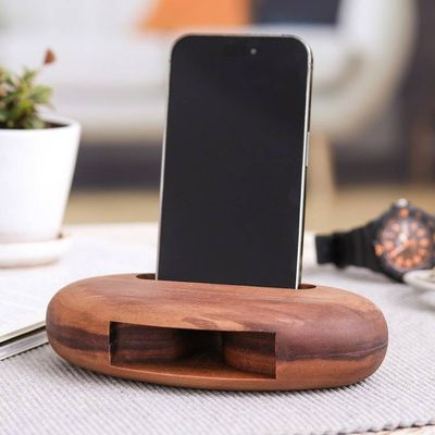 Alternate image for Hand-Carved Minimalist Oval Walnut Wood Phone Speaker Regal Sounds