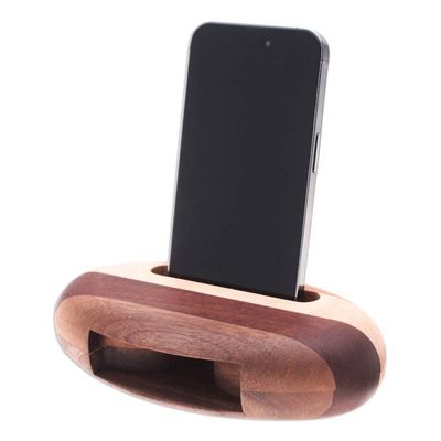 Alternate image for Hand-Carved Minimalist Oval Striped Wood Phone Speaker Striped Sounds