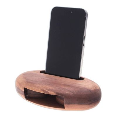 Alternate image for Hand-Carved Minimalist Oval Walnut Wood Phone Speaker Regal Sounds
