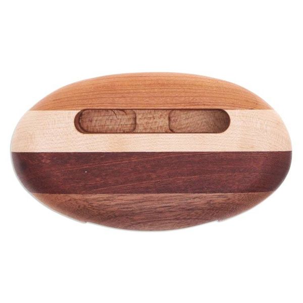 Alternate image for Hand-Carved Minimalist Oval Striped Wood Phone Speaker Striped Sounds