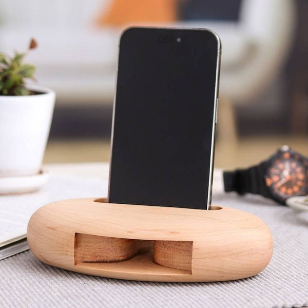 Alternate image for Hand-Carved Minimalist Oval Maple Wood Phone Speaker Tender Sounds