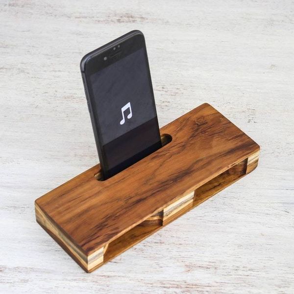 Alternate image for Handcrafted Teak Wood Phone Speaker from Thailand Teak Symphony