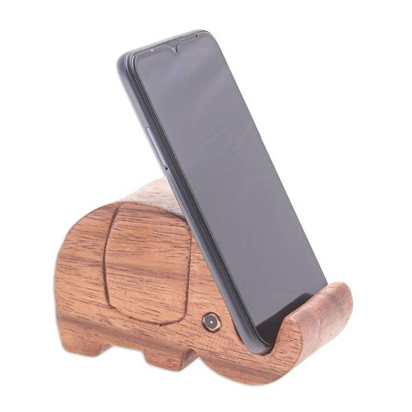 Alternate image for Hand-Carved Wood Phone Holder Pretty Elephant