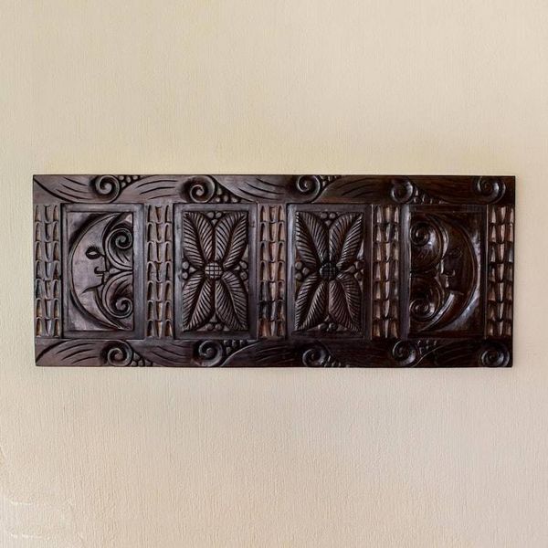 Alternate image for Hand Crafted Pine Wood Wall Panel with Moon and Flora Flora in Moonlight