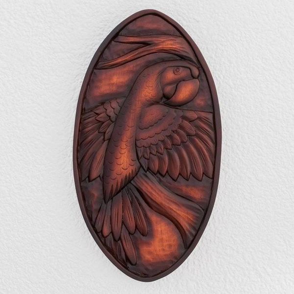 Alternate image for Parrot-Themed Pochote Wood Relief Panel from Costa Rica Noble Macaw