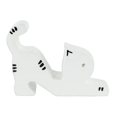 Alternate image for Hand-carved Wood Cat Phone Holder From Guatemala Stretching Cat