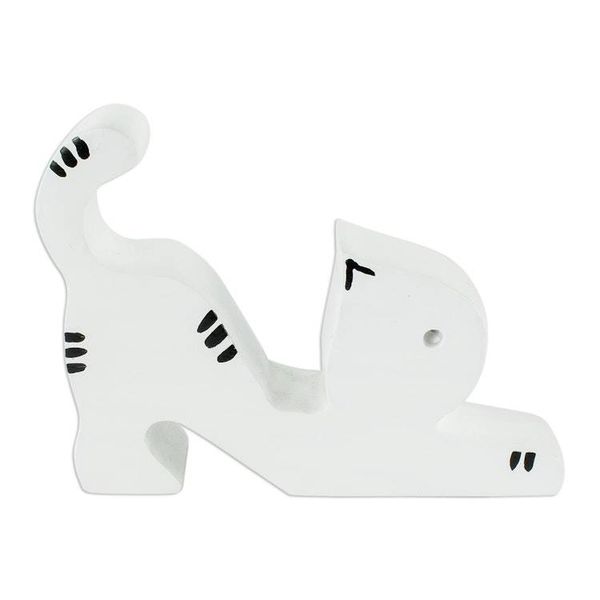 Alternate image for Hand-carved Wood Cat Phone Holder From Guatemala Stretching Cat