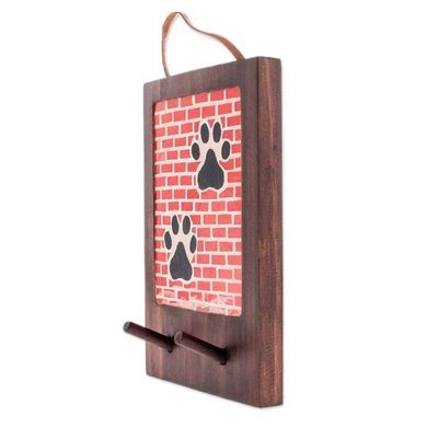 Alternate image for Handcrafted Paw-Themed Teak Wood and Glass Mosaic Coat Rack Lovely Paws