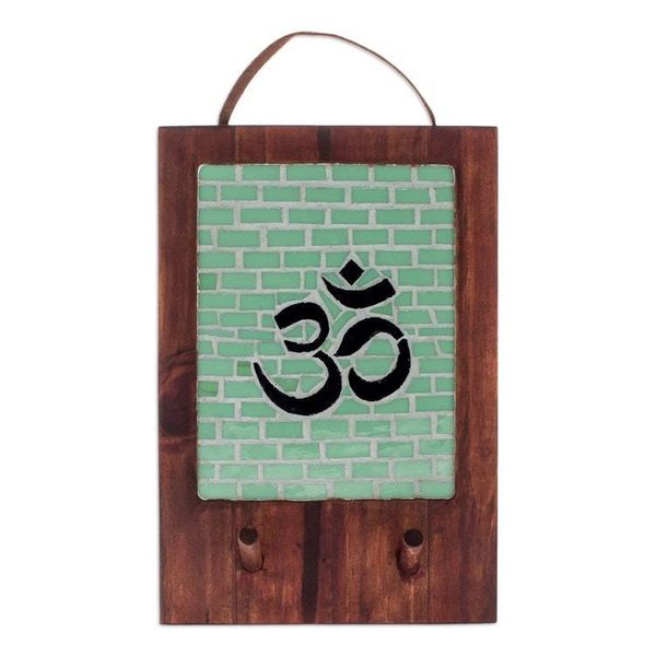 Alternate image for Handcrafted Green Om Teak Wood and Glass Mosaic Coat Rack Om Spaces