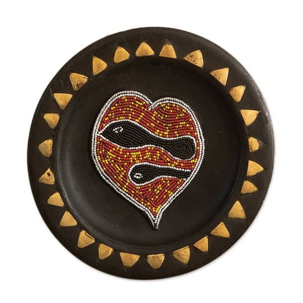Alternate image for African Decorative Wood Plate and Stand Peace and Love